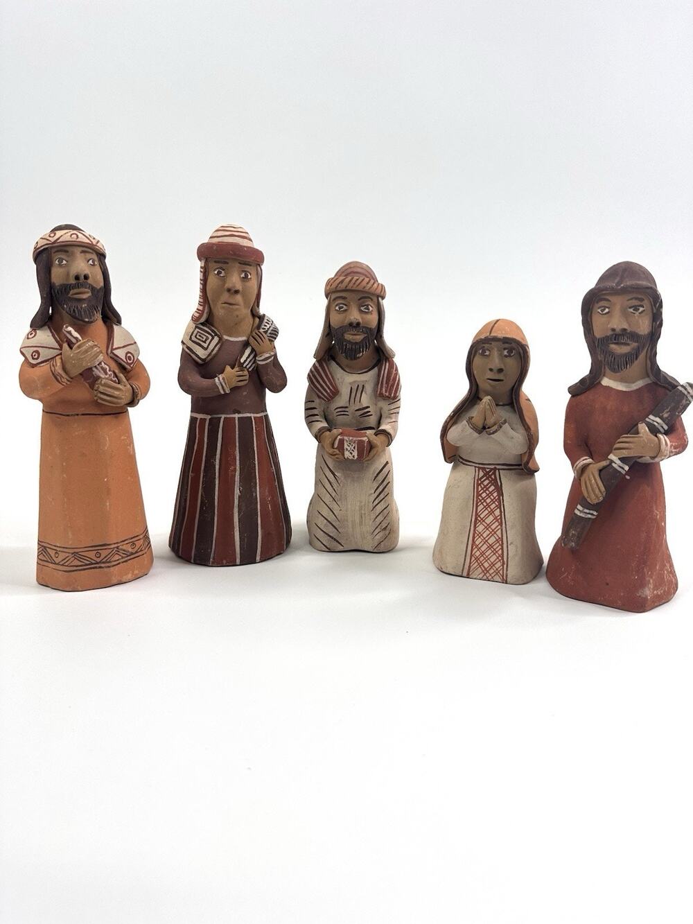 Peruvian Nativity Figurines Hand Painted Clay Pottery Folk Art Andean Christmas